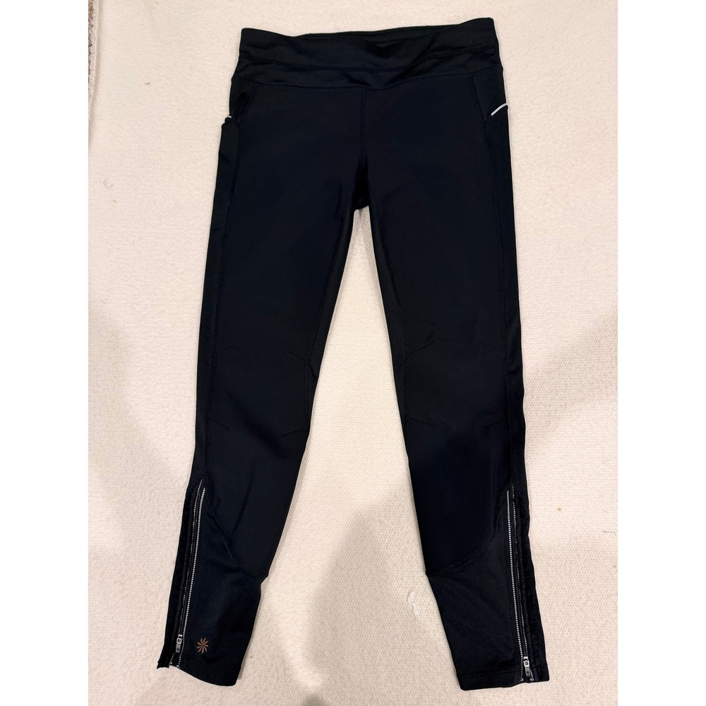 Athleta Black Running Leggings Womens Medium Reflective Zipper Ankle Pockets